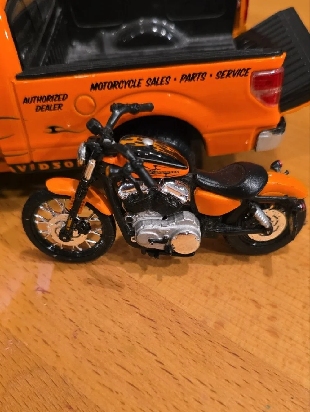 Harley-Davidson Orange and Black Pickup with Mini Motorcycle